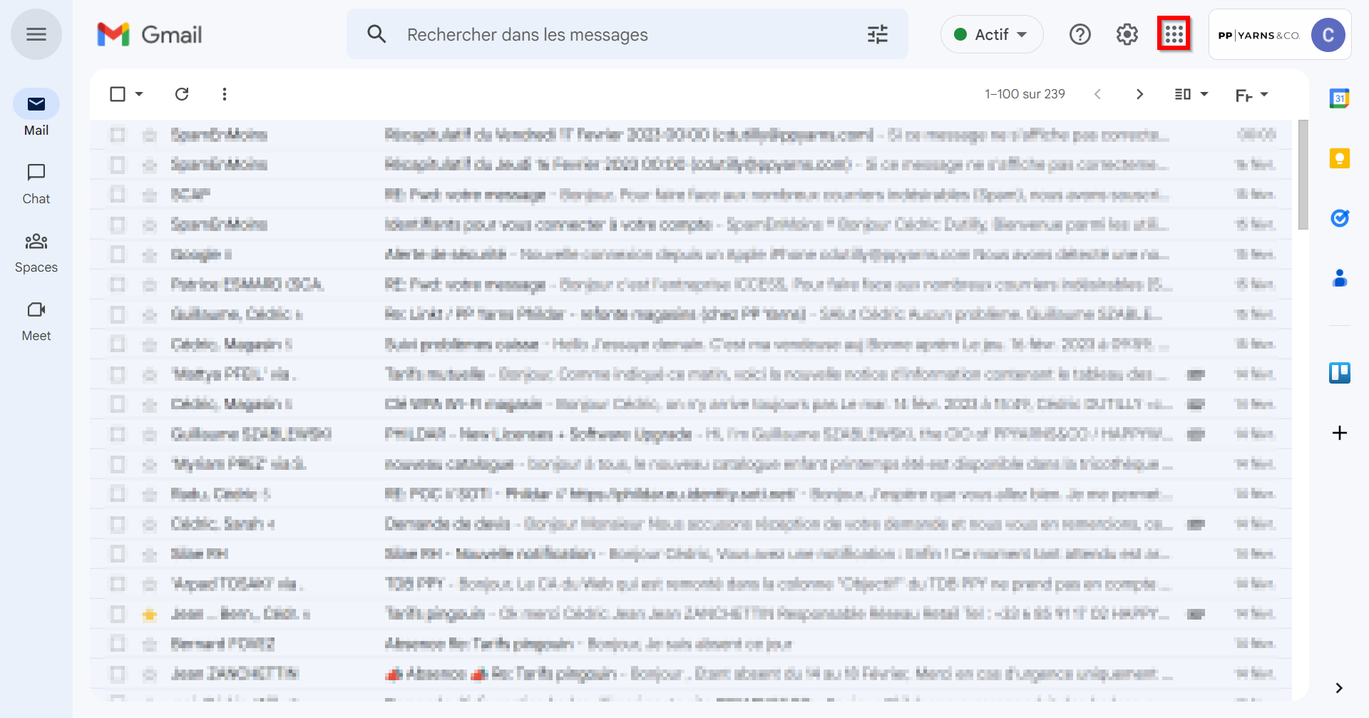 Menu des applications Google
