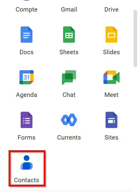 Ouvrir Google Contacts