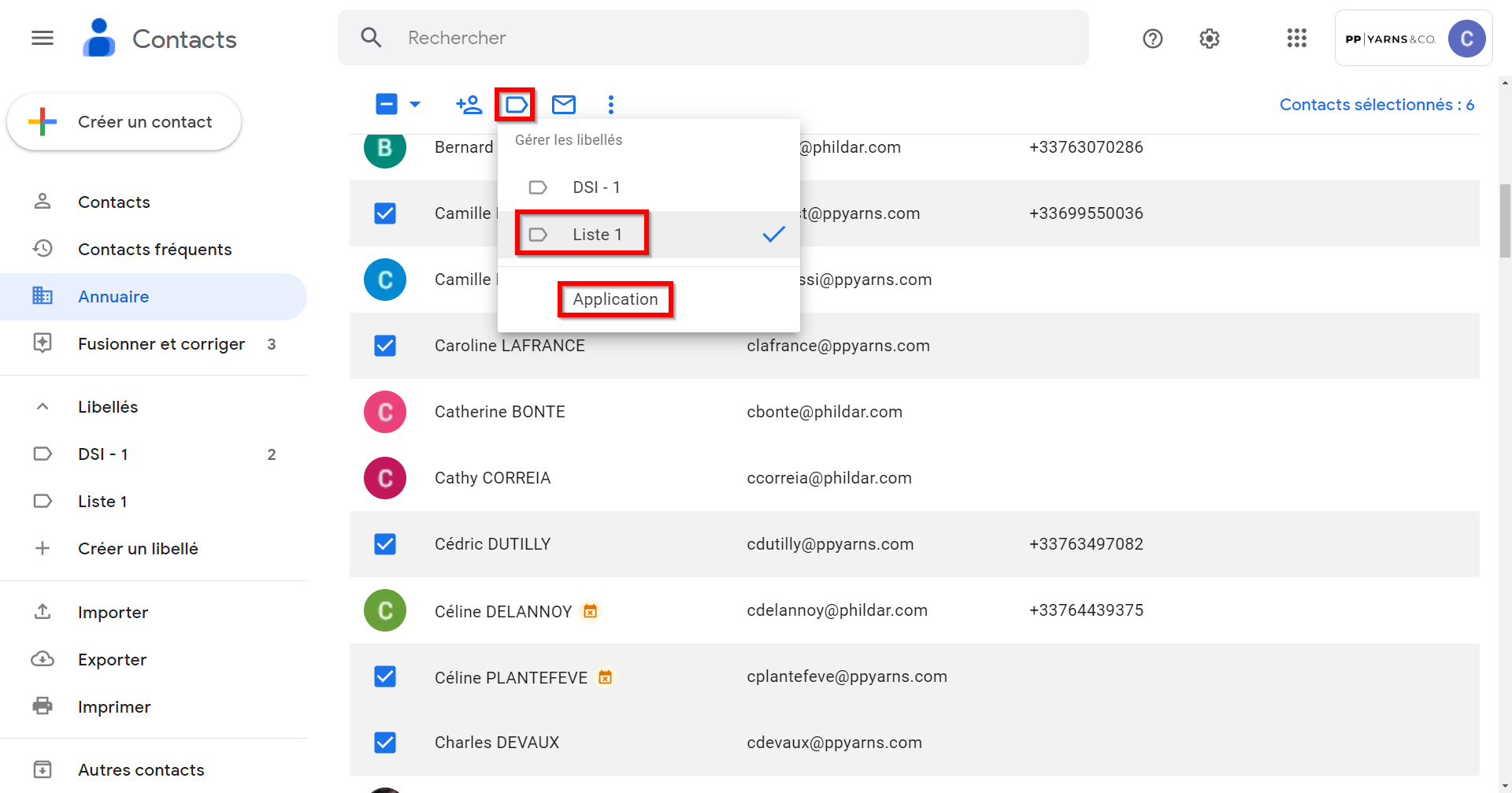 Ajouter des contacts au libellé