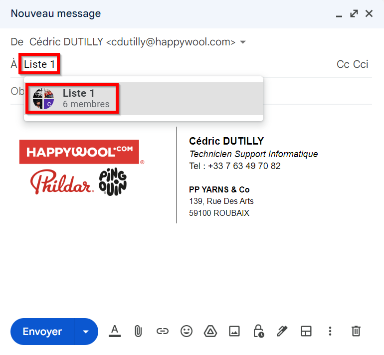Utiliser la liste dans Gmail