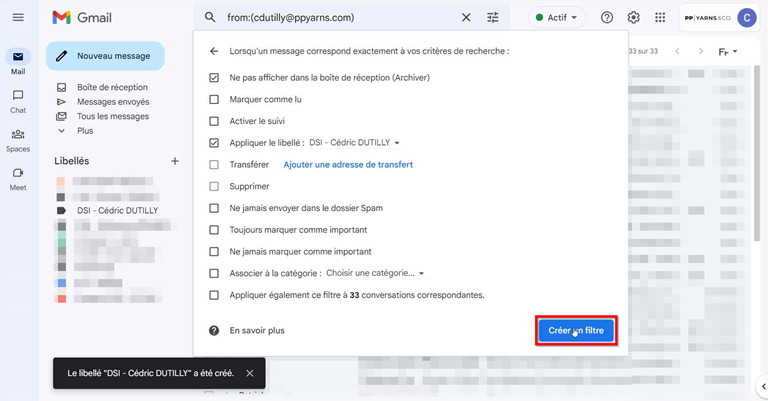 Valider la création du filtre