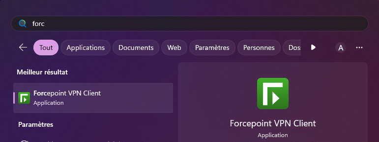Écran d'accueil Forcepoint