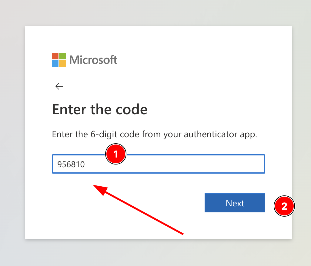 Saisie du code de vérification